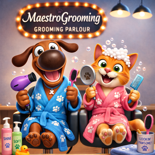 Dog and cat at grooming parlour